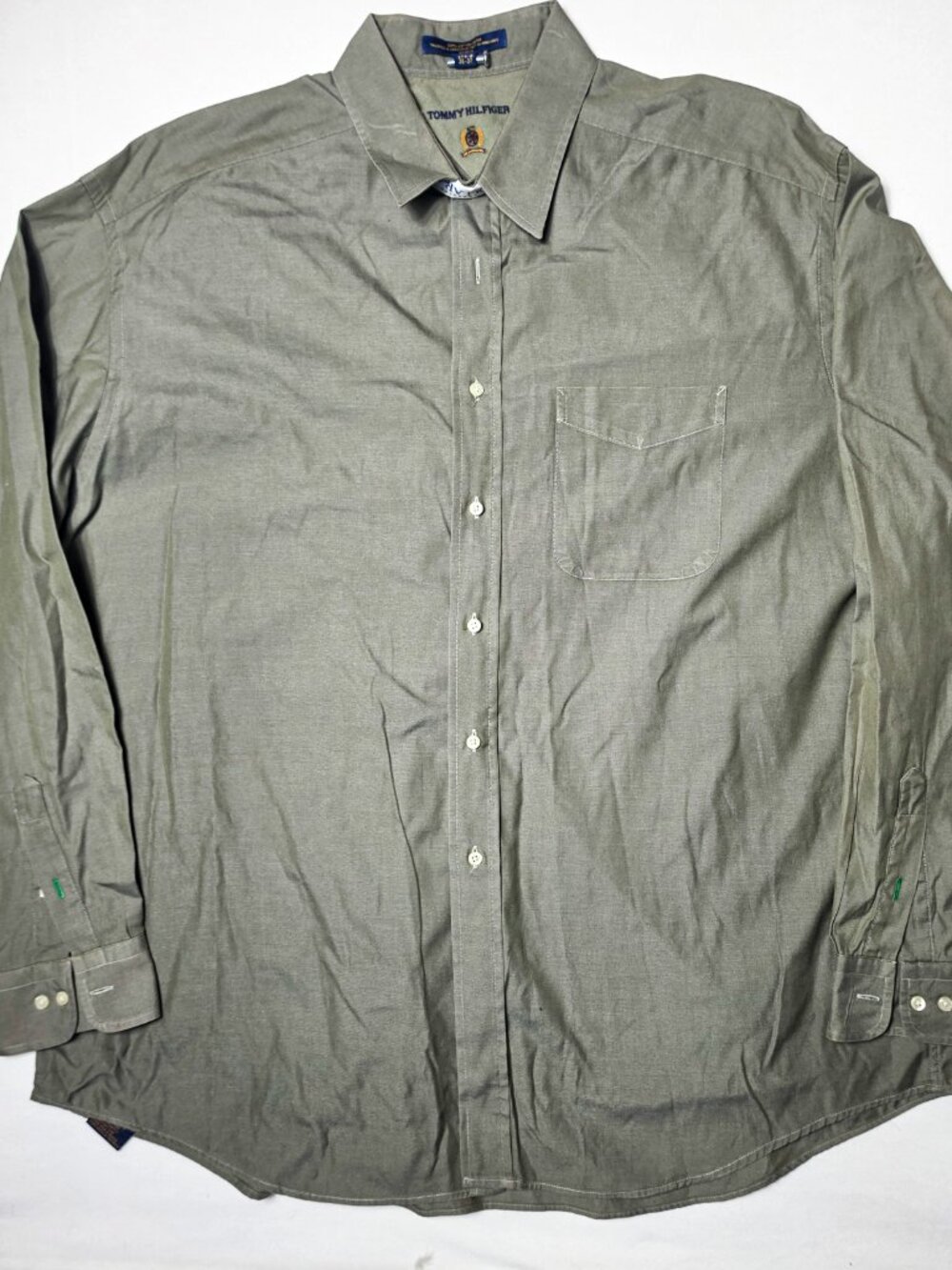 17 1/2 Tommy Hilfinger Mens Long sleeve button down shirt green cotton casual